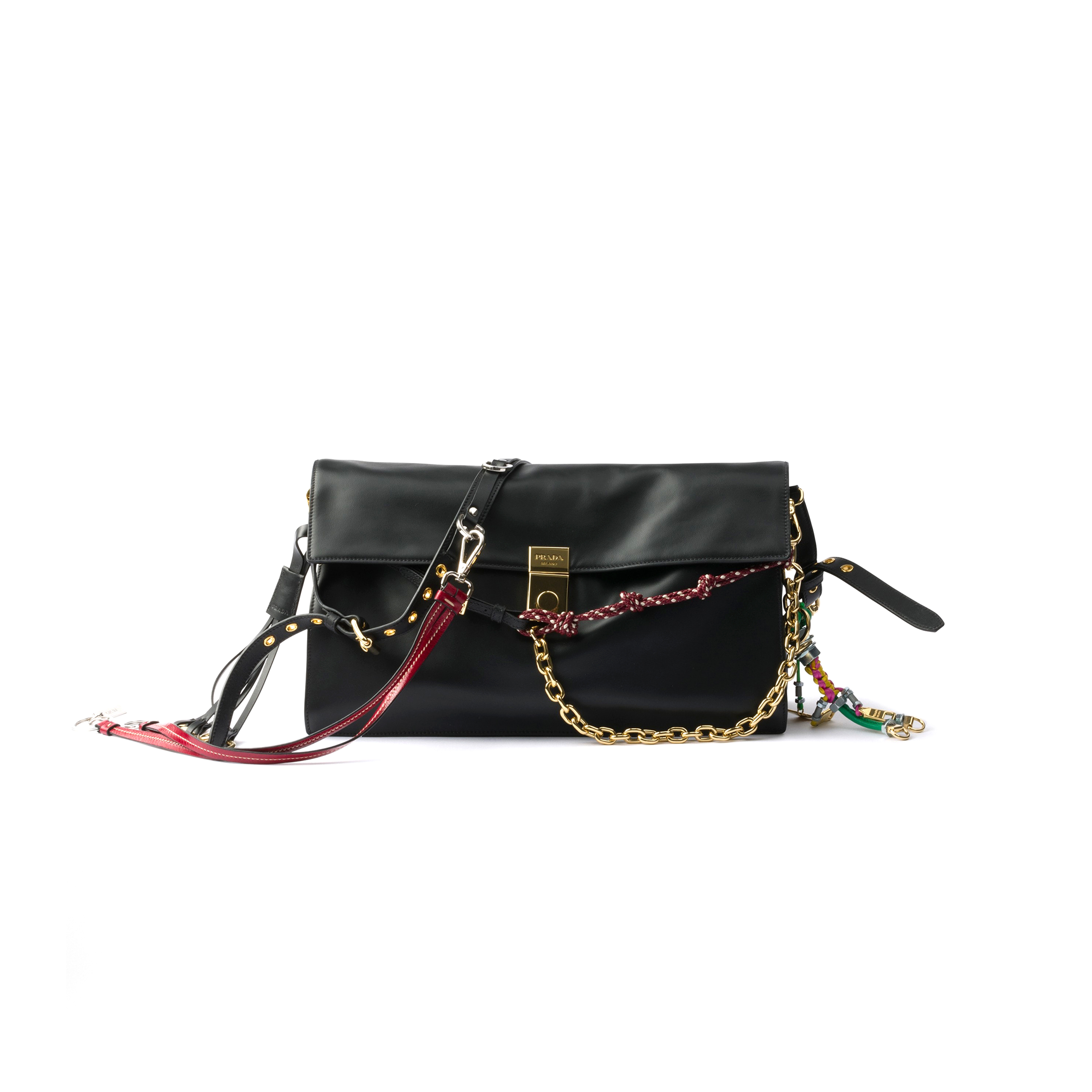 Pra*a soft sound large leather shoulder bag with charms 1bd378 (35*19.5*10.5cm)